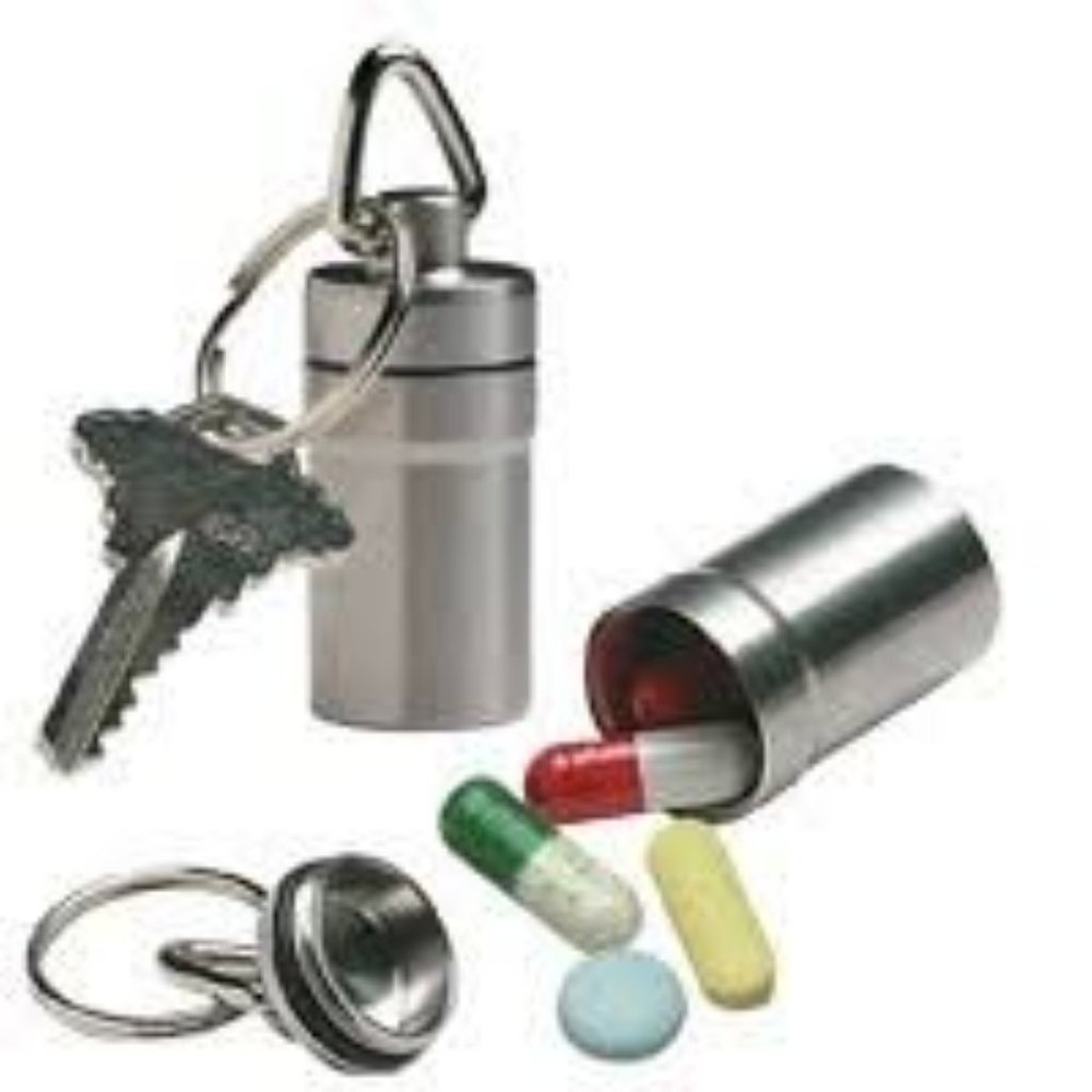 Pill Box Keychain Silver-Colored Steel - Never Used